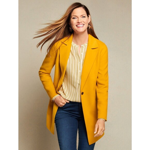 TALBOTS Double Face Wool Jacket Yellow Gold Classic Casual One Button Petite 14P - Picture 1 of 9